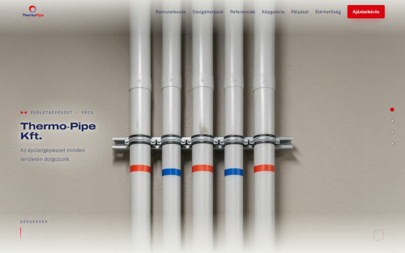 A Thermo-Pipe weboldal nyitóképe